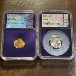 1947-D J[ MS 64 RD & 1946 S [Yxg BERT MS 66 NGC p[vRAz_[ #97