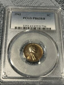 1942年 プルーフ リンカーン ウィート セント 1セント PCGS PR63RB。日付良好。古いアメリカ硬貨