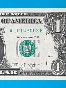 2003年10月14日 : A 10142003 E 誕生日 紙幣 $1 1ドル紙幣 *UNC*