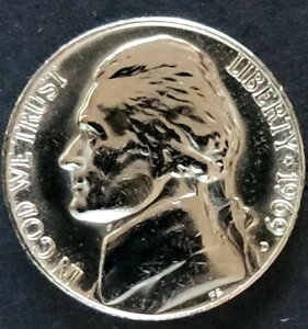 アメリカ - 5セント - 1969年 Sニッケル - ジェファーソン銅ニッケル エラーなし - 5C