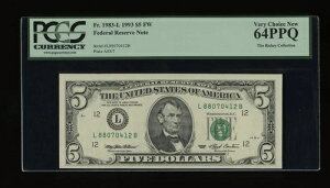 DBR 1993 $5 FRN �T���t�����V�X�R�_��1983-L PCGS 64 PPQ �V���A�� L88070412B