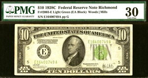 1928C $10 ���b�`�����h FRN PMG 30 �N���C�W�[���A�L�[�m�[�g LGS ���v21 �m���Ă��� Fr 2003-E