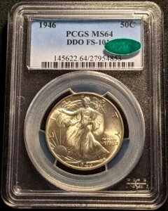 1946年ウォーキング・リバティ 50セント銀貨 ハーフドル DD0-FS-101 MS64 CAC証明書 27954853