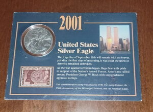 2001年シルバーイーグルコイン(情報プレートと記念切手付き)eBayで1枚のみの希少品
