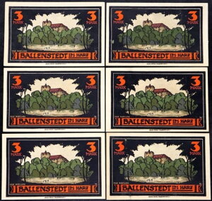 BALLENSTEDT 1921 RARE 6x3 Mark Complete Set German Notgeld fGȃVAI