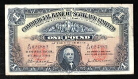 スコットランド 1934 年 コマーシャル バンク オブ スコットランド 1 ポンド @ 希少!!!