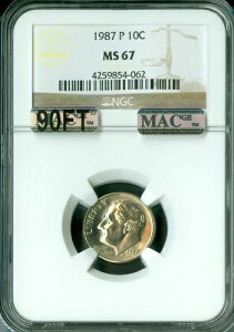 1987�N P ���[�Y�x���g �_�C�� NGC MS67 MAC 90�t�B�[�g PQ 2ND �ō������A ��|�b�v 1,000�h�� (�t�B�[�g�P��)