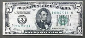 1928 $5 FRN ?? b`h []  ?? rbO 5 V[ SN# E 05489772 A