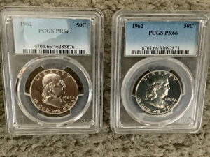 1962�N P�v���[�t �t�����N�����V���o�[ �n�[�t�_���[ PCGS PR66 �u���X�g�z���C�g�W�F���y�l�����z