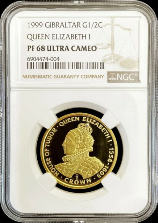 楽天市場】1999年 ジブラルタル金貨 1/2オンス エリザベス女王戴冠宝石 