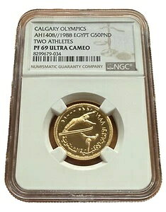 エジプト 1988年 50ポンド金貨 NGC PF69UC 2人のアスリート 発行枚数 - 50