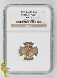 2015年 5ドル金貨 1/10オンス アメリカンイーグルコイン ナローリード NGC MS-70