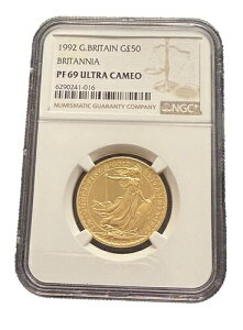 イギリス 1992年 金貨 1/2オンス 50ポンド NGC PF69UC ブリタニア