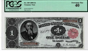 1890 年 1 ドル財務省紙幣 - fr.349 (スタントン) - PMG Extrm Fine 40 - Ornate Back-tough FR#!