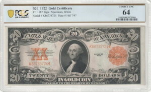 1922�N 20�h������ ? PCGS CHOICE UNC 64 ? FR 1187 NOTE BILL 724 ?TRUSTED?