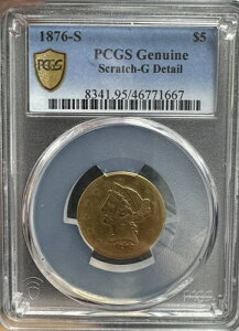 1876�N S $5 �S�[���h �n�[�t�C�[�O�� ���o�e�B�w�b�h PCGS ���K�i - G �ڍ� (95 - �X�N���b�`)