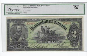 1897 DOC $2 ���L DC-14c�A�V���A���ԍ� F 478365 Var/Bov PMG VF-30 �������Q�ƁB