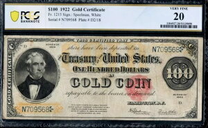 100h 1922N 1215N 100h  xg PCGS VF 20