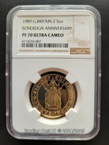 1989年 イギリス - 2ポンド ソブリン記念金貨 - NGC プルーフ 70 ウルトラカメオ