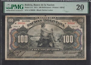 �{���r�A�ABanco de la Nacion�A100 �{���r�A�[�m 1911 P#111 .PMG 20 .VERY FINE�B���A