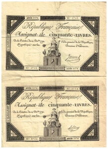 tX 2A ASSIGNAT 50 Livres Domaines Nationaux 1792 󏭎