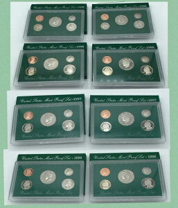 ロット (8) 1996-1998 アメリカ造幣局 プルーフセット グリーン封筒 S サンフランシスコ