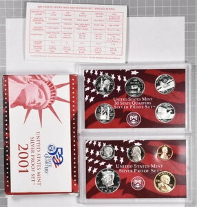 2001-S 米国造幣局 10枚組 シルバー プルーフ コイン セット(箱・品質証明書付き)