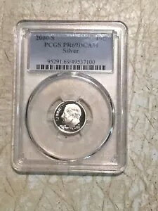 2000 S 10C �V���o�[ ���[�Y�x���g �_�C�� �v���[�t PCGS PR69DCAM ��������