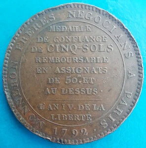 Monneron 5 Five Soils An IV 1792 ԋ\ TṽNGXgAA~gA