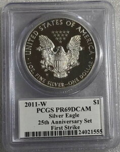 2011 W プルーフ シルバー イーグル PCGS PR69 DCAM FS マーカンティ 25周年記念セットより