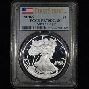 2020-S 1�h�� �v���[�t �V���o�[ �C�[�O�� ? PCGS PR-70 ? �t�@�[�X�g�X�g���C�N FS �R�C�� �C��؂ꂽ�z���_�[