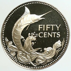 1975年 バハマ 英国 エリザベス2世 マーリン プルーフ銀貨 50セントコイン i101212