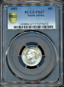 南アフリカ 1952年 6ペンス銀貨 ジョージ6世 - PCGS PR67