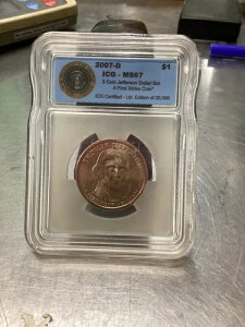 2007 D トーマス・ジェファーソン MS67 第3代大統領 1ドル硬貨 ICG認定