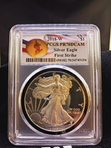 2018�N W PCGS PR70DCAM �V���o�[�C�[�O�� �I�����s�b�N �X�m�[�{�[�h �t�@�[�X�g�X�g���C�N �u���b�N�����O