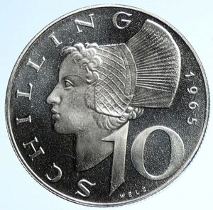 1965年 オーストリア ヴァッハウ女性 10シリング プルーフ銀貨 オーストリア シールド i107850