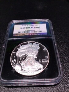 2005 W プルーフ シルバー イーグル NGC PF69 ウルトラカメオ ブラックコア