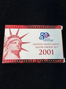 2001年 アメリカ造幣局 年間10枚 シルバー コイン プルーフセット 箱と品質証明書付き
