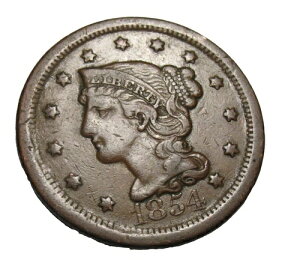 古いアメリカのコイン S 1854 編み込みヘア ラージ セント ペニー 1セント