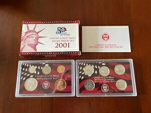 2001年米国造幣局発行 シルバープルーフセット 10枚入り OGP コイン COA付き