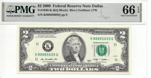 2009�N �_���X $2 FRN ���b�L�[�}�l�[ KQ �u���b�N PMG 66 EPQ �W�F�� ������ (K8888xxxxQ)