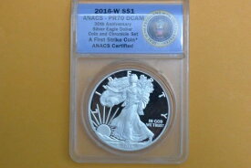 2016-W プルーフ シルバー イーグル ANACS PR70 レーガン クロニクル セットより - ホルダーにひび割れあり