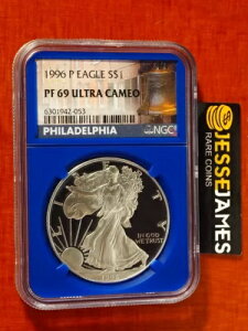 1996年 Pプルーフ シルバーイーグル NGC PF69 ウルトラカメオ リバティベル ラベル ブルーコア