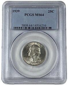 1939年 アメリカ 25セント ワシントン クォーター PCGS MS 64 ミントステート