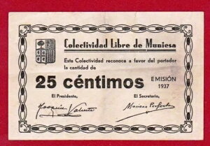 ���A�A25 �Z���e�B���X 1937�AColectividad Libre de Muniesa (�e���G��) VF+ �X�y�C��