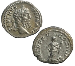 セプティミウス・セウェルスのデナリウス銀貨。珍しいアフリカリバースタイプ。