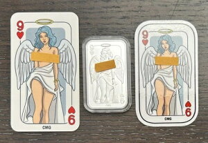 CMG �~���g 9 of Hearts �V���o�[ �A�[�g�o�[ �v���[�t 1�I���X .999 ���s���� 100�� COA & �X�e�b�J�[