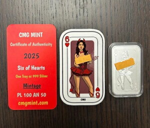 CMG �~���g 6 of Hearts �V���o�[ �A�[�g�o�[ �v���[�t 1�I���X .999 ���s���� 100���̂�