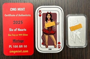 CMG �~���g 6 of Hearts �V���o�[ �A�[�g�o�[ �v���[�t 1�I���X .999 ���s���� 100���̂�