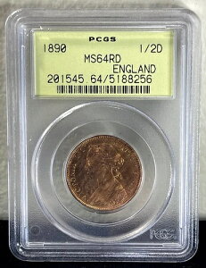 希少 1890年 イギリス 1/2ペニー PCGS MS64RD OGH(オールドグリーンホルダー)-(bin5414S)
